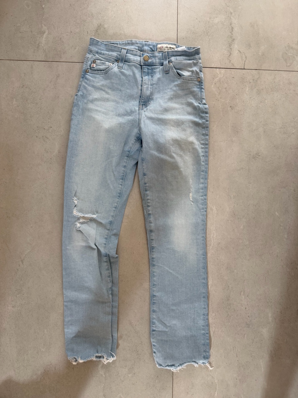 AG Adriano Goldschmied Mari Crop Skinny Jeans Light Wash Distressed Raw Hem
